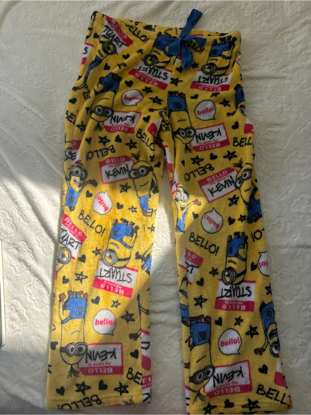 Minions Yellow Adult Fleece Pajama Pants - Kevin Pattern & Stewart